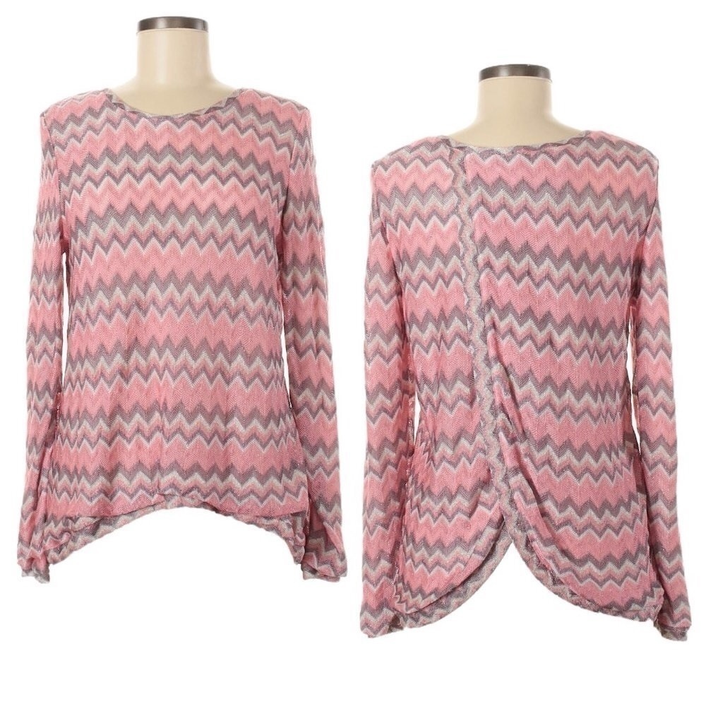 Generation Love Open Drape Back Chevron Knit Sweater Top Size M/L